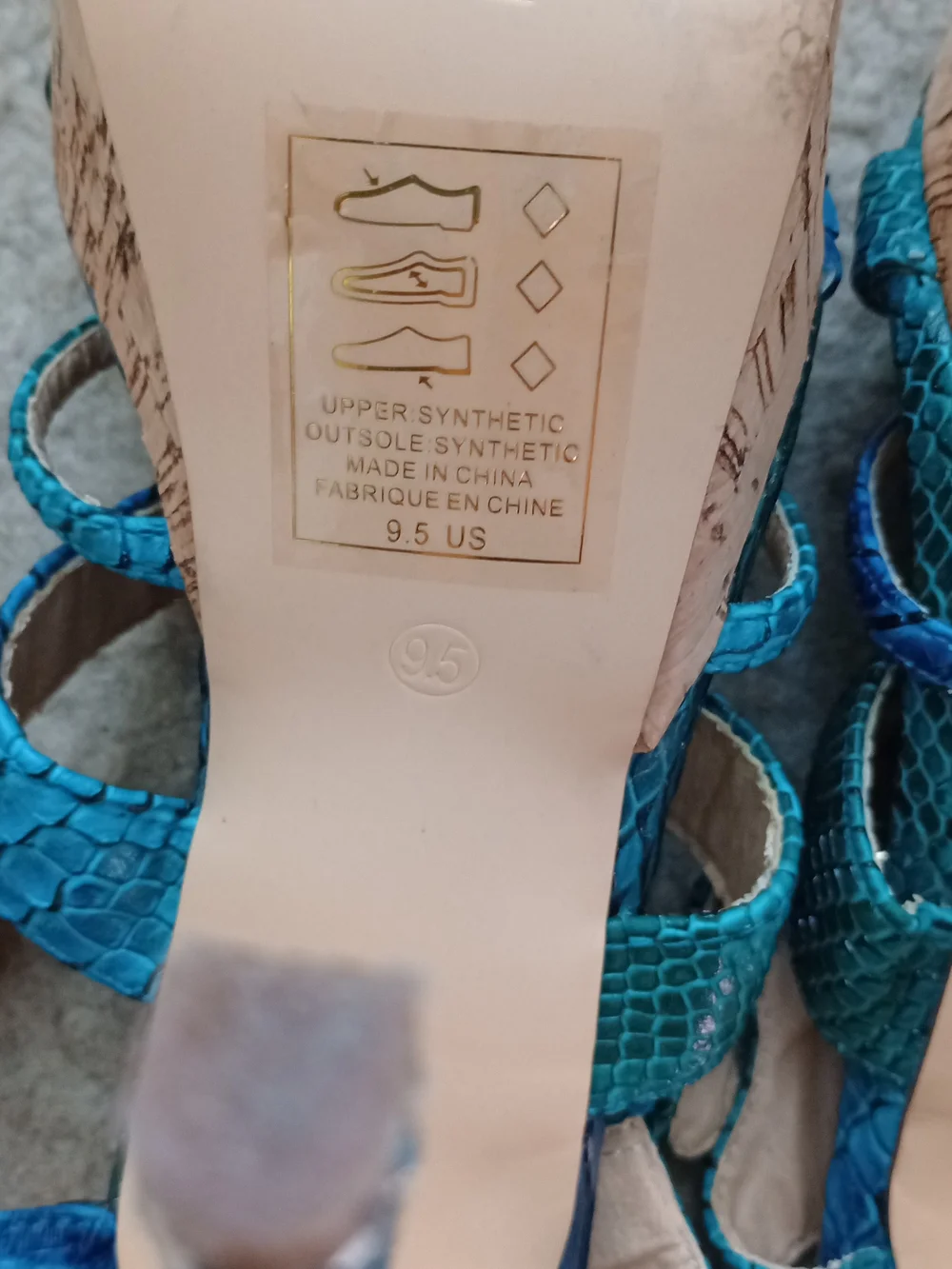 ShoeDazzle teal and blue snakeskin textured strappy platform wedge heels  9.5